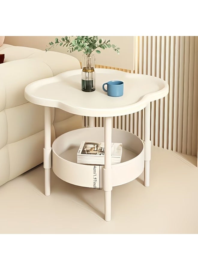 DubaiGallery Modern Coffee Side Table with Raised Edge Top and Lower Organizer Shelf, Premium White Metal Finish, Functional Accent Table for Home, Office or Lounge Areas - Image 1